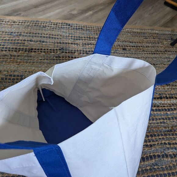 Canvas Tote Blue White Bag Reusable Washable Foldable Grocery Errand 16x10x6 Sat - Picture 8 of 8
